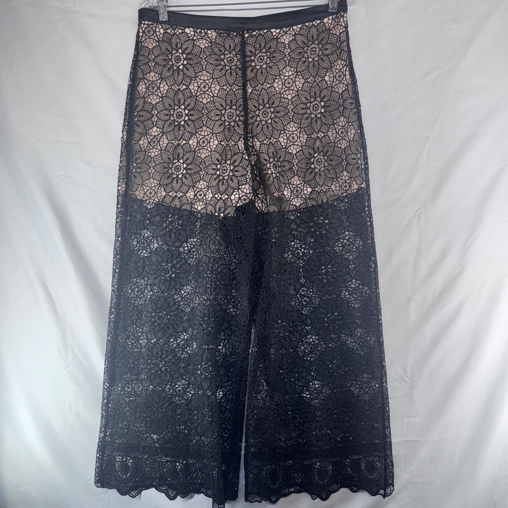 Elie Tahari Lace Pant Womens 8 Black Floral Guipure Wide Leg Silk Blend NWT Luxe